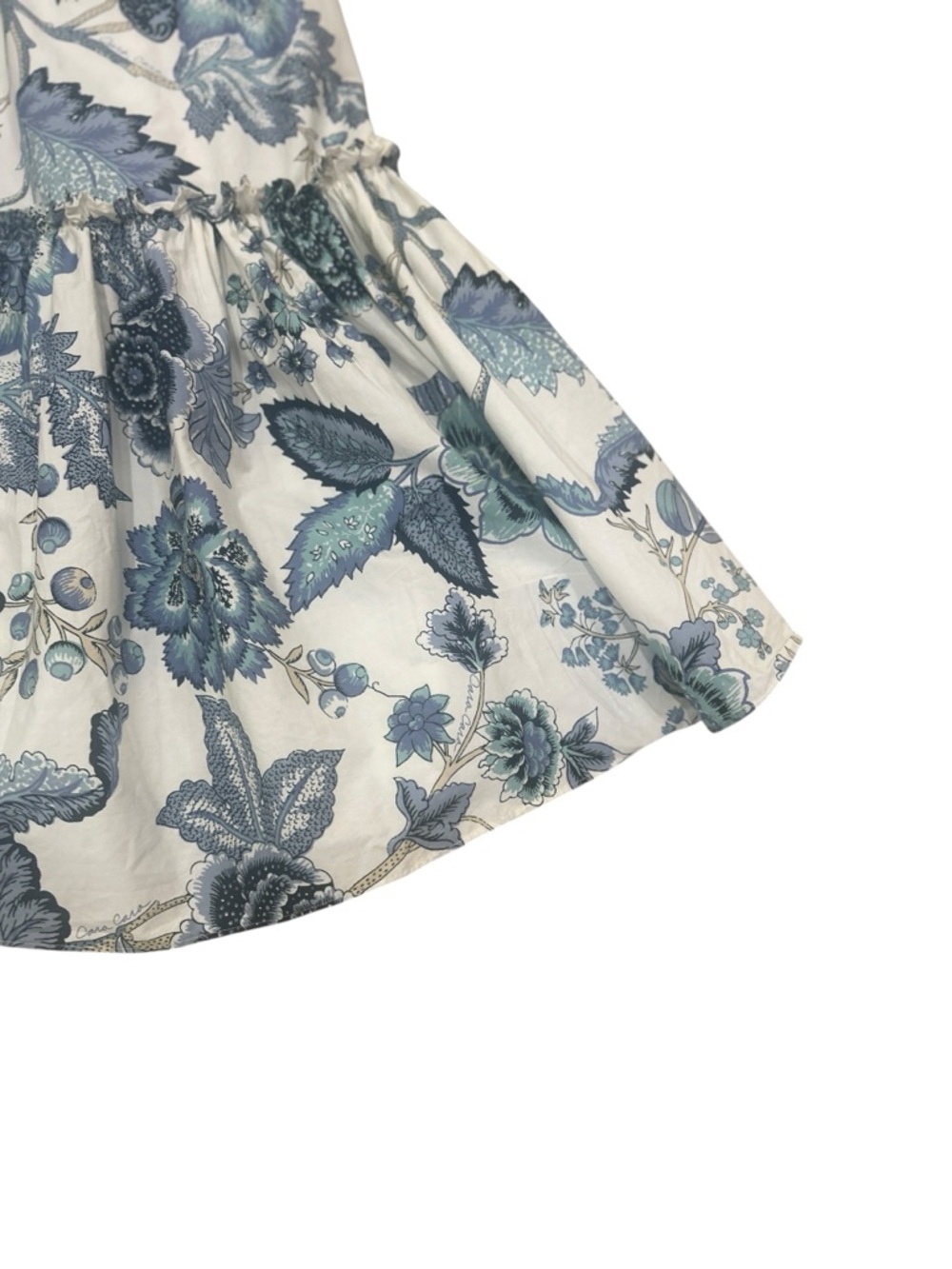 Cara Cara Blue & Cream Floral Square-Neck Midi Dress puff sleeve ruffle hem 2 - Picture 9 of 14